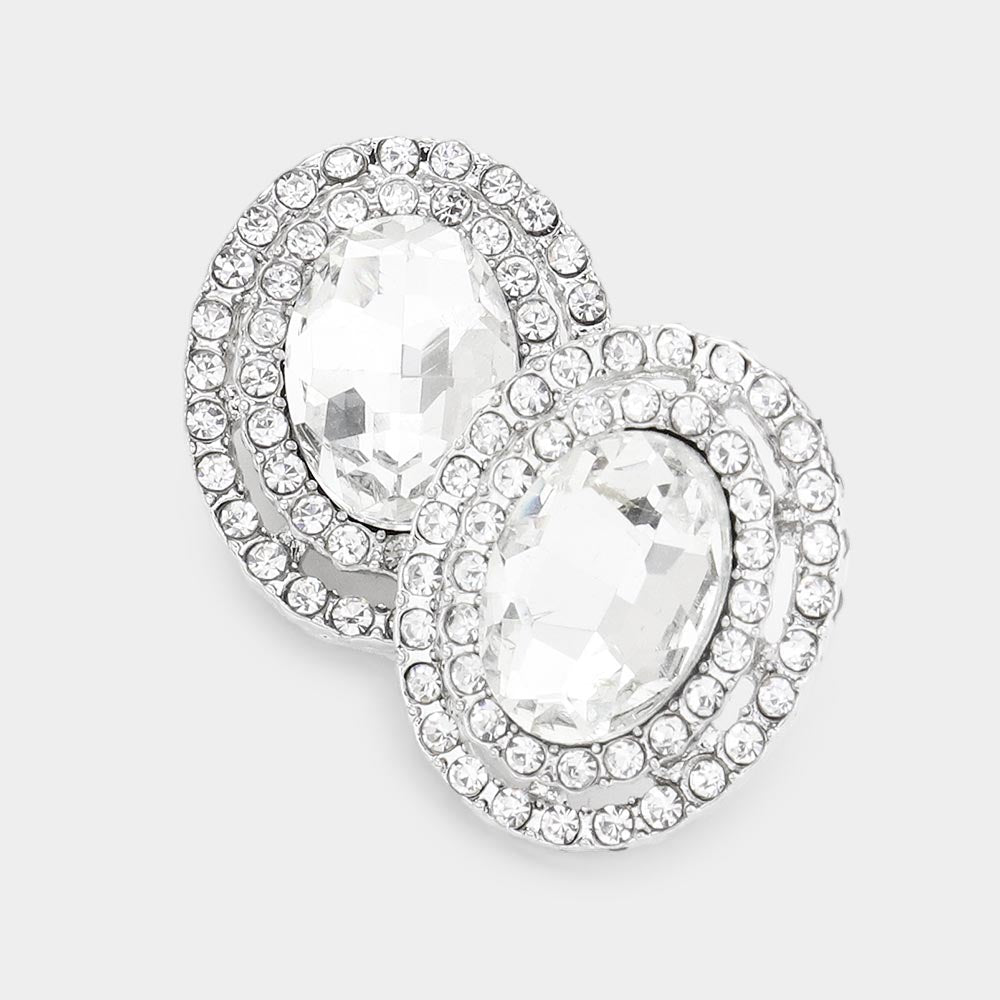 Rhinestone Trim Oval Stone Stud Bikini Competition Earrings