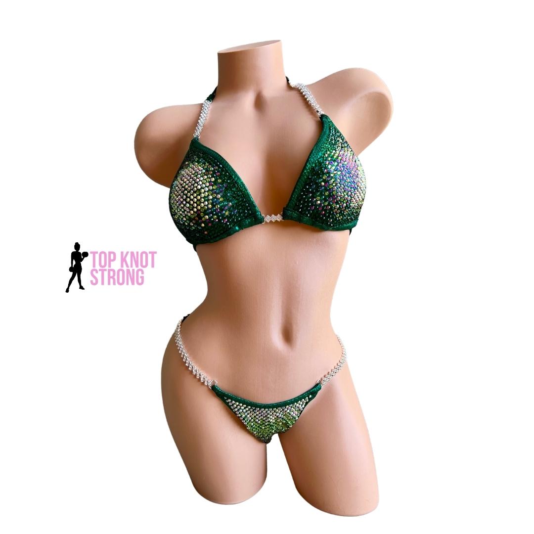 Emerald Green Ombre Crystal Bikini Competition Suit