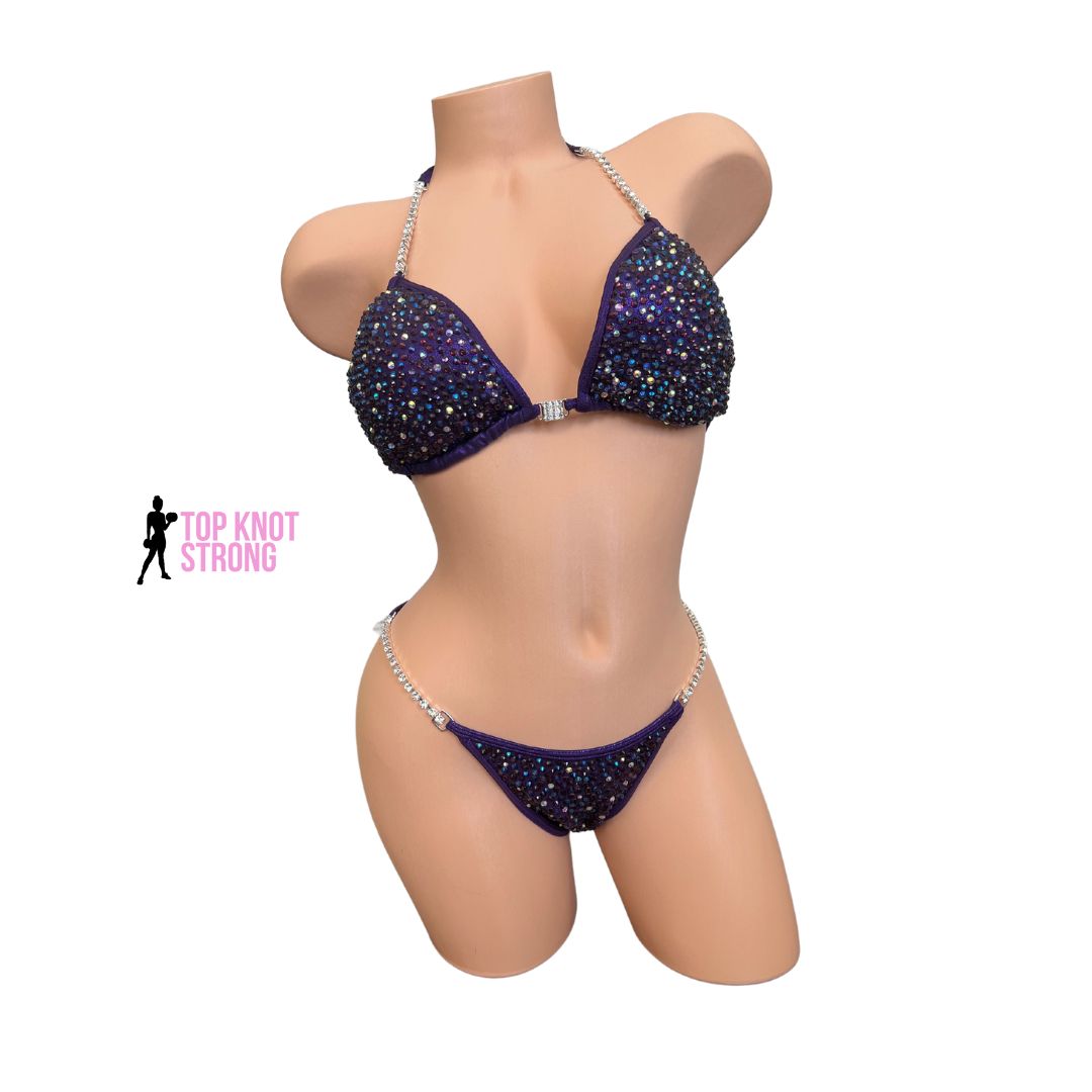 Deep Purple Galaxy Crystal Bikini Competition Suit