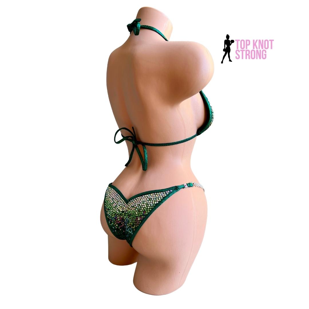 Emerald Green Ombre Crystal Bikini Competition Suit