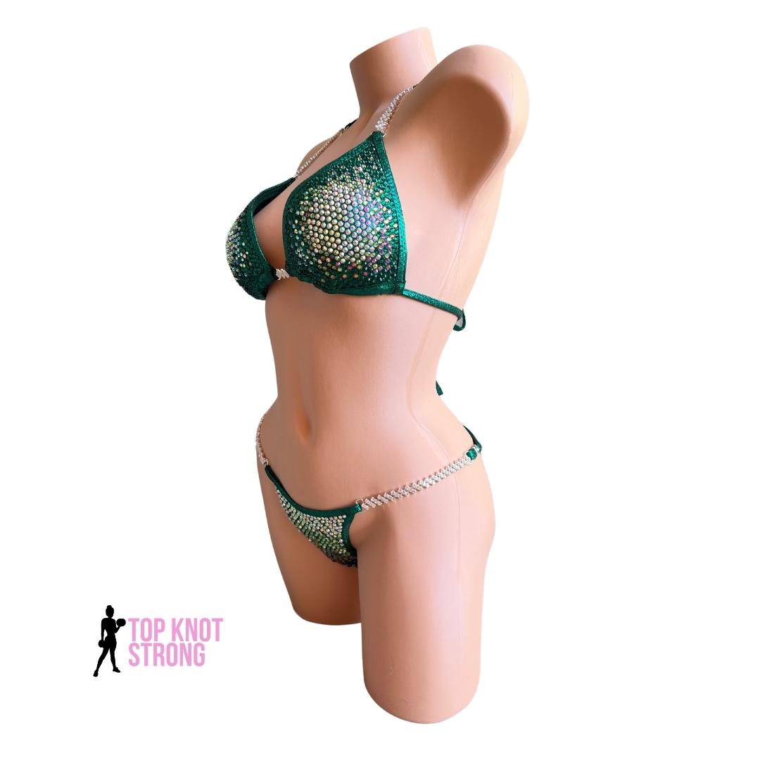 Emerald Green Ombre Crystal Bikini Competition Suit