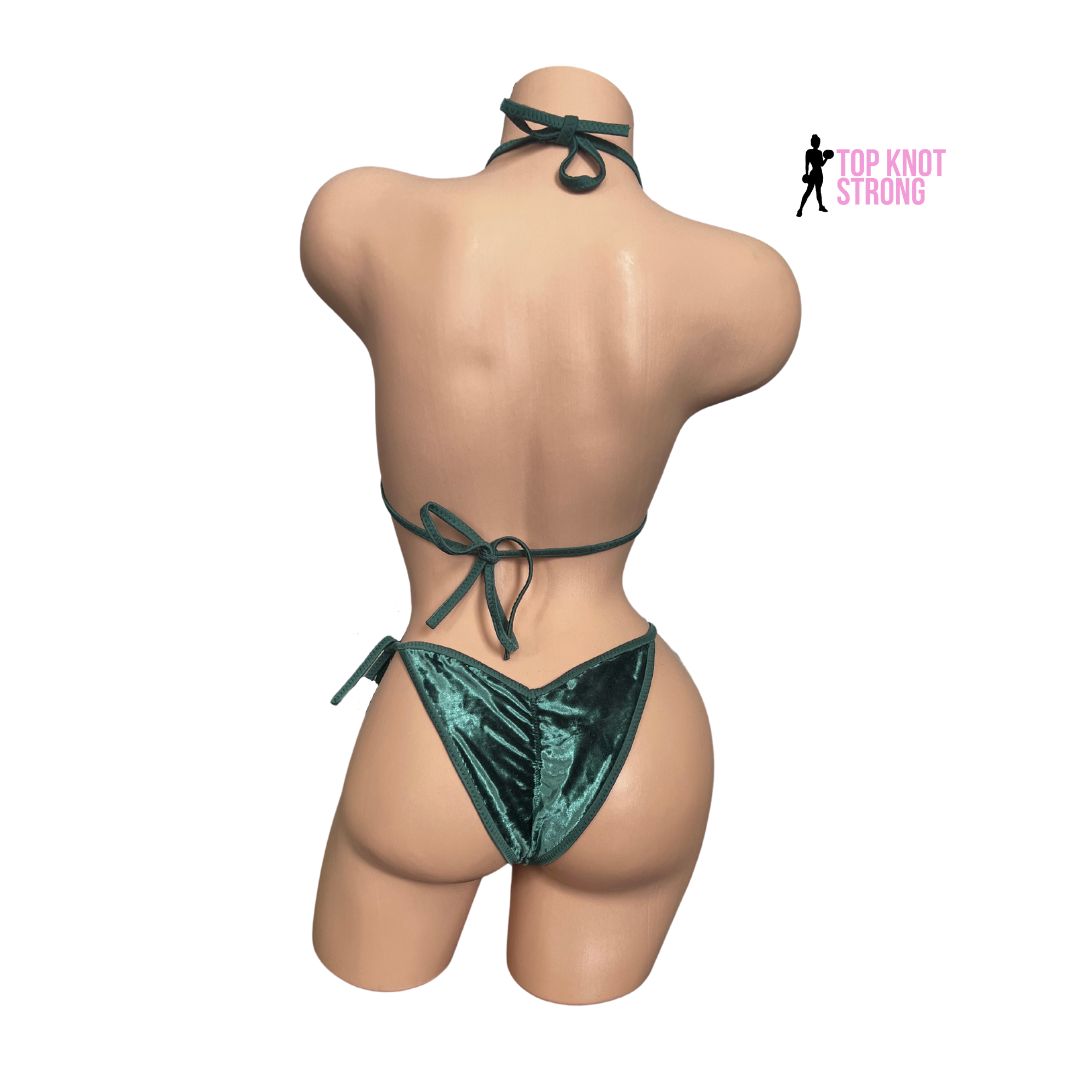 Olive Green Velvet Bikini Competition Posing Practice Suit