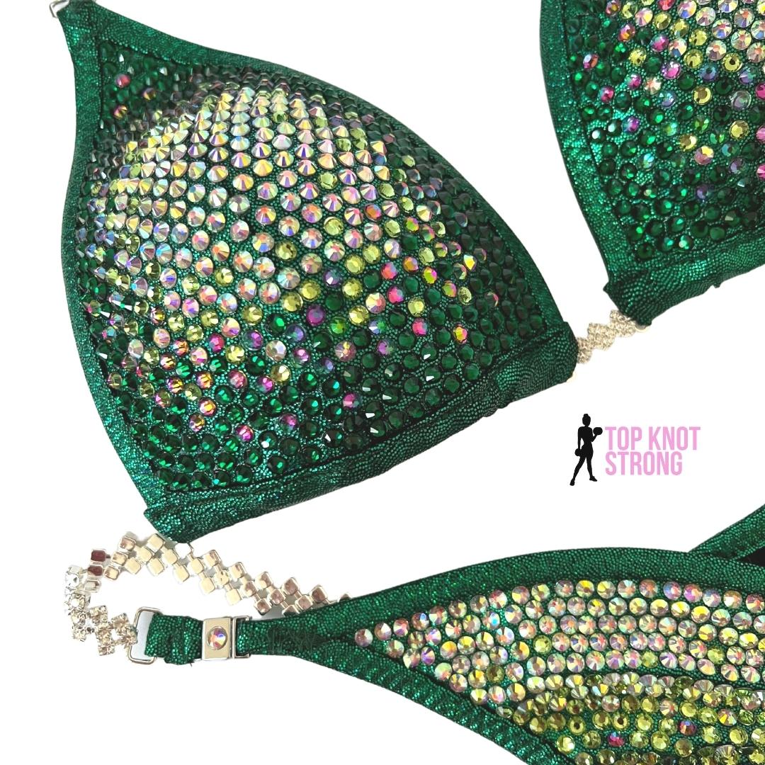 Emerald Green Ombre Crystal Bikini Competition Suit