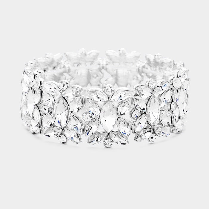 Floral Oval Crystal Cluster Stretch Bikini Competition Bracelet