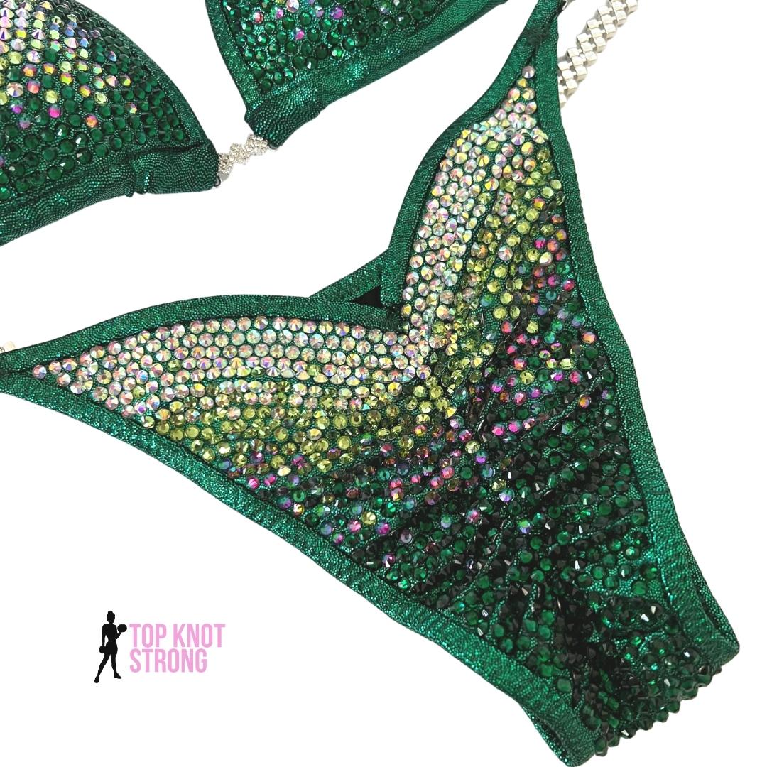 Emerald Green Ombre Crystal Bikini Competition Suit