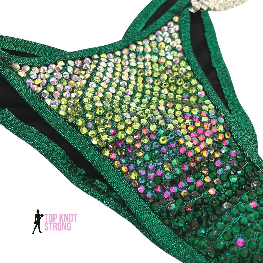 Emerald Green Ombre Crystal Bikini Competition Suit