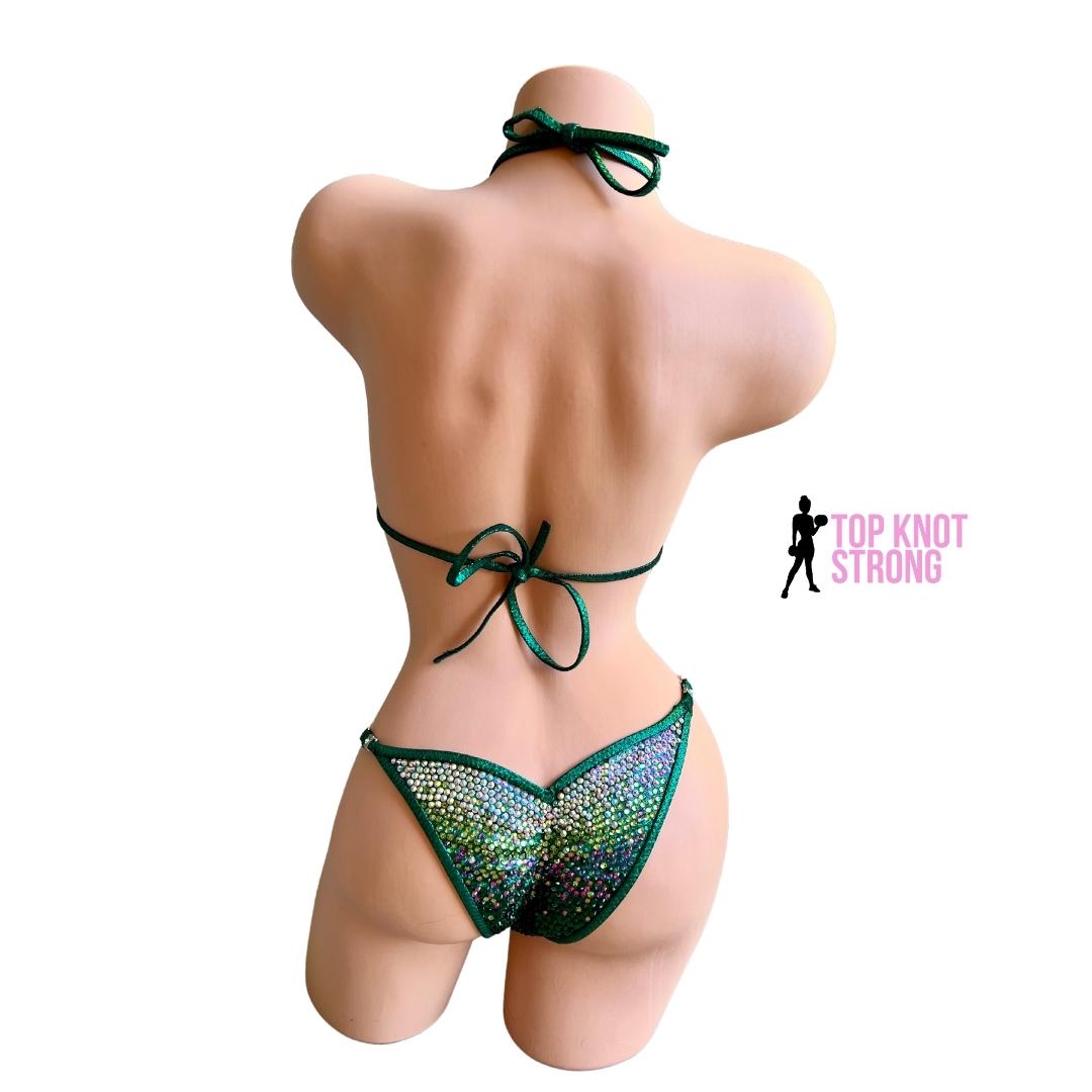 Emerald Green Ombre Crystal Bikini Competition Suit