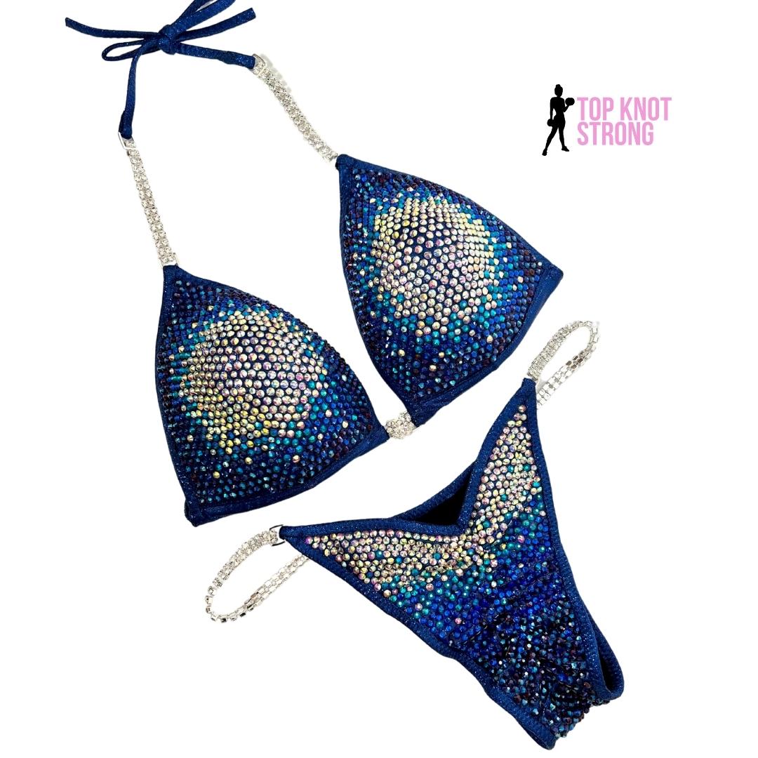 Sapphire Waves Navy Blue Crystal Bikini Competition Suit