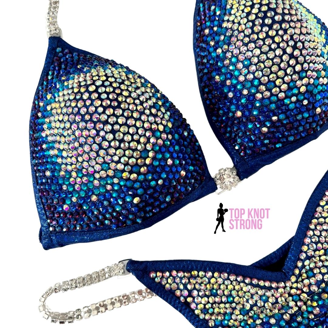 Sapphire Waves Navy Blue Crystal Bikini Competition Suit