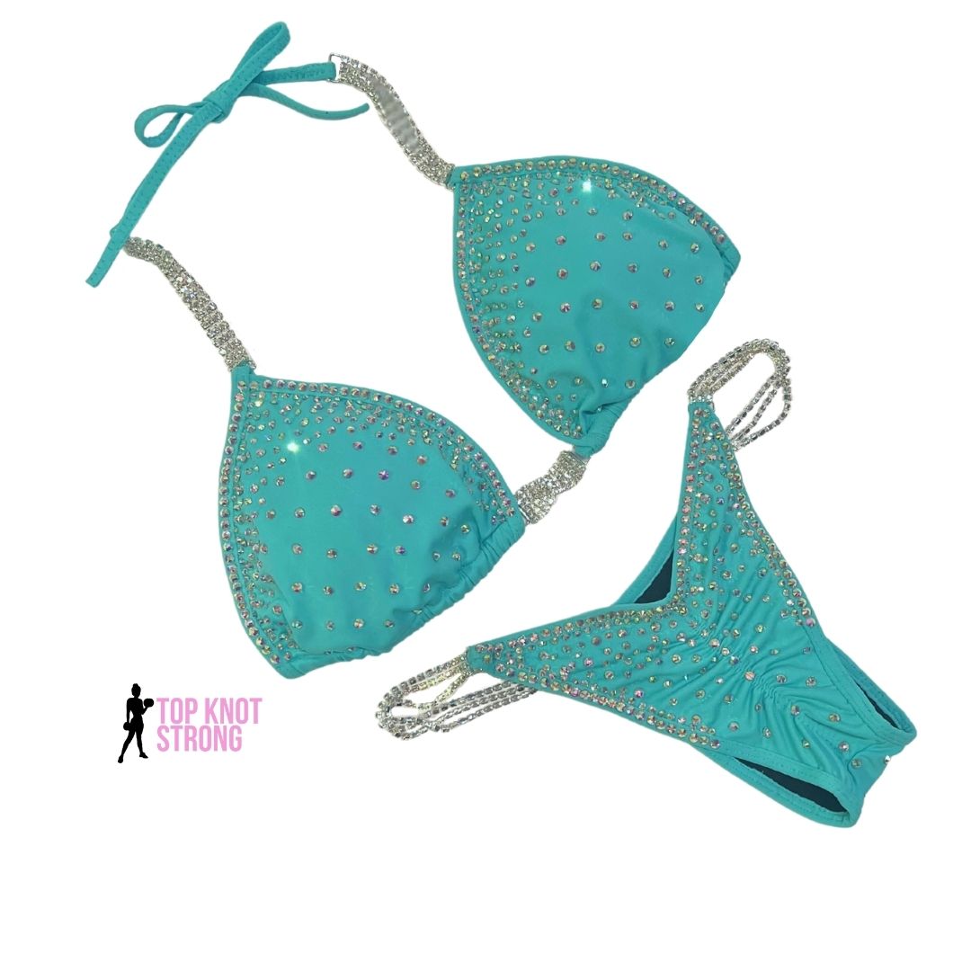 Blue Tiff Sparkle Bikini Competition Suit