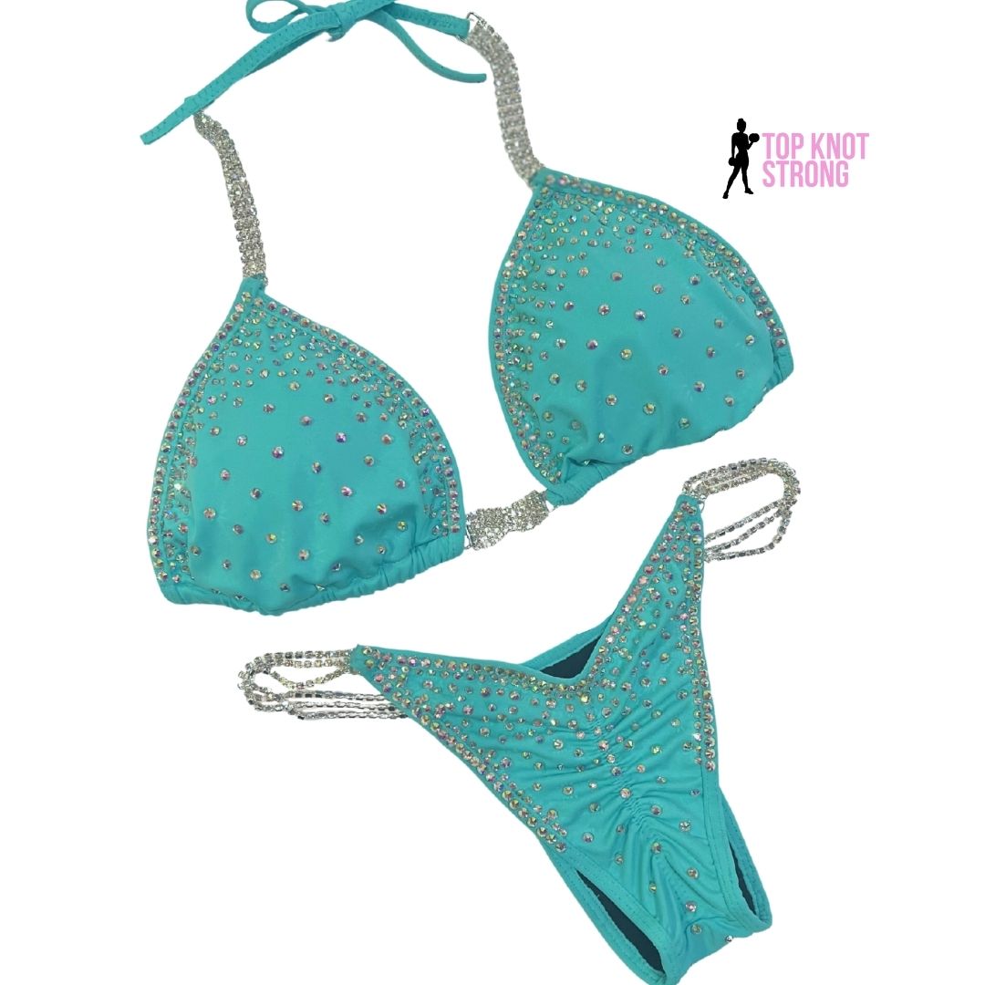 Blue Tiff Sparkle Bikini Competition Suit