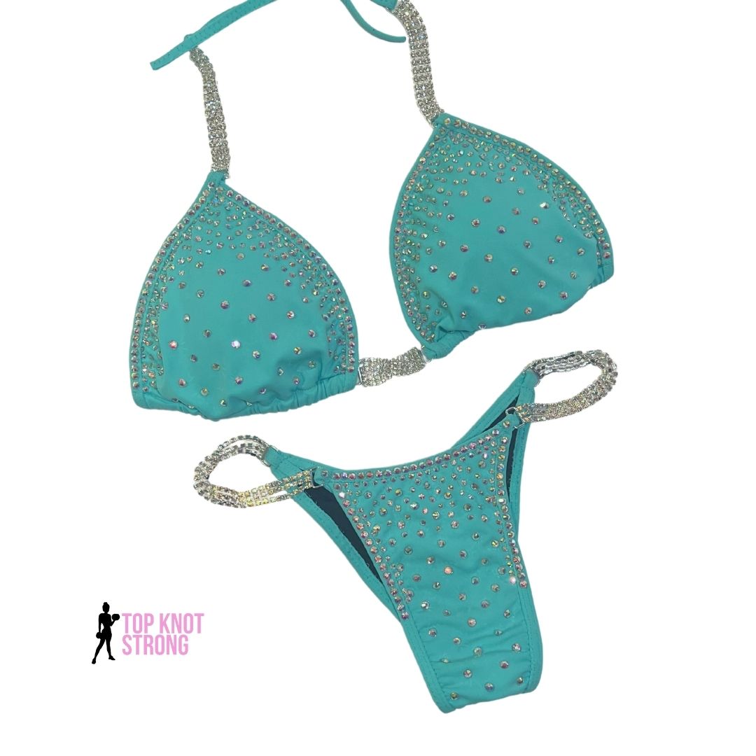 Blue Tiff Sparkle Bikini Competition Suit