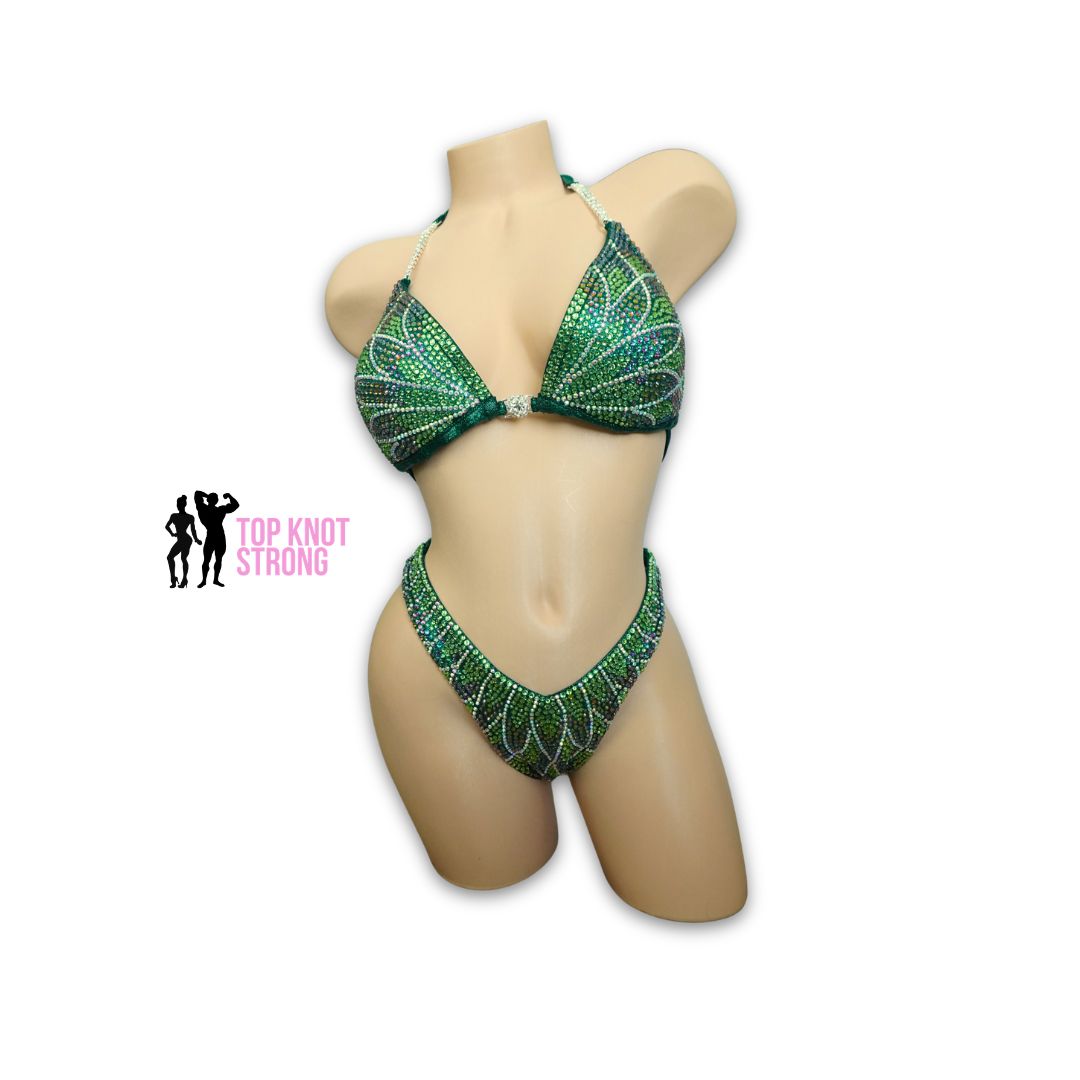 Lotus Rising Emerald Green Figure Physique Crystal Competition Suit