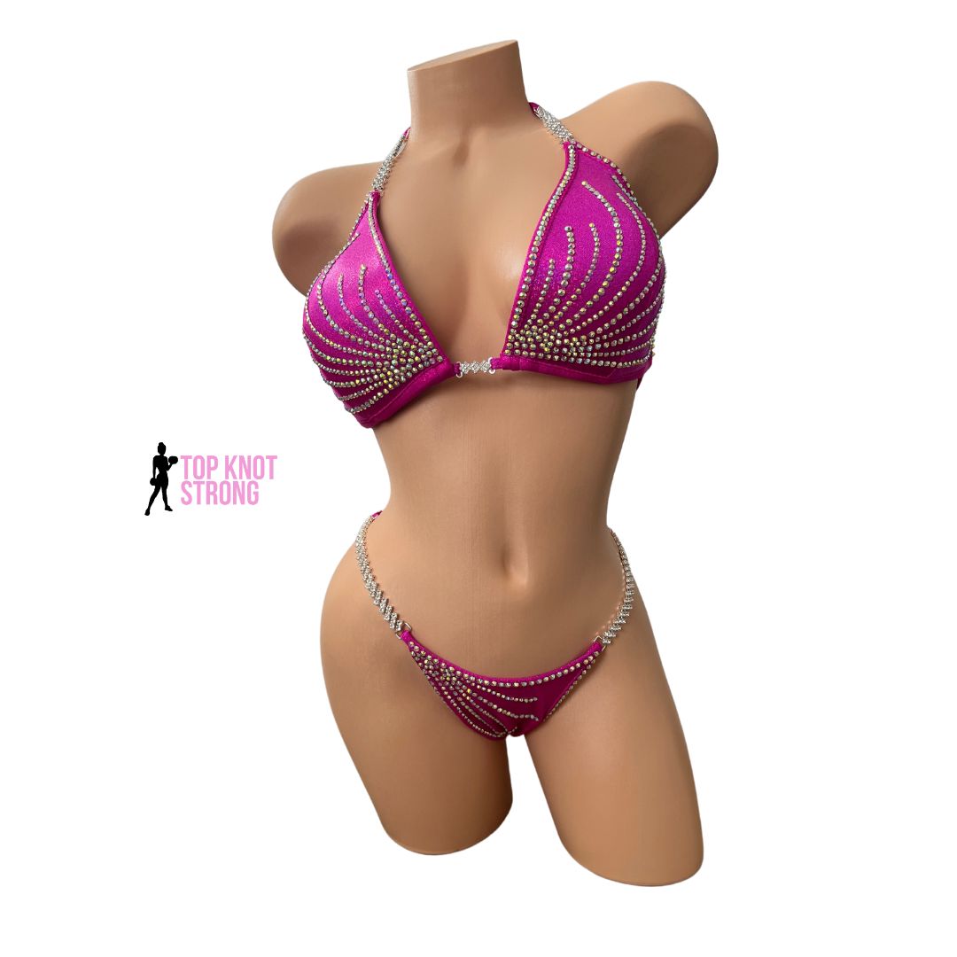 Elle Malibu Pink Crystal Bikini Competition Suit Top Knot Strong