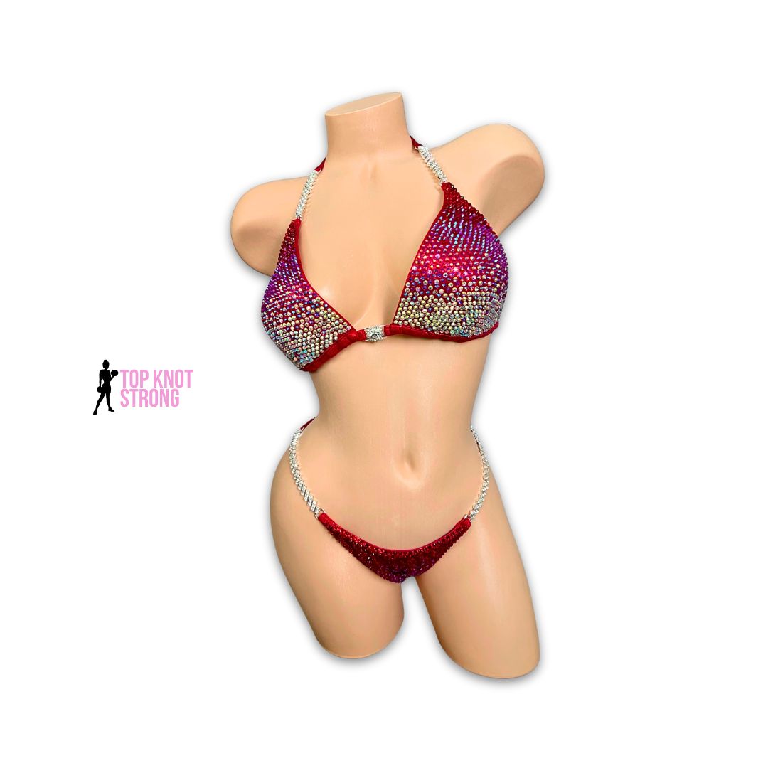 Cherry Bombshell Red Crystal Bikini Competition Suit