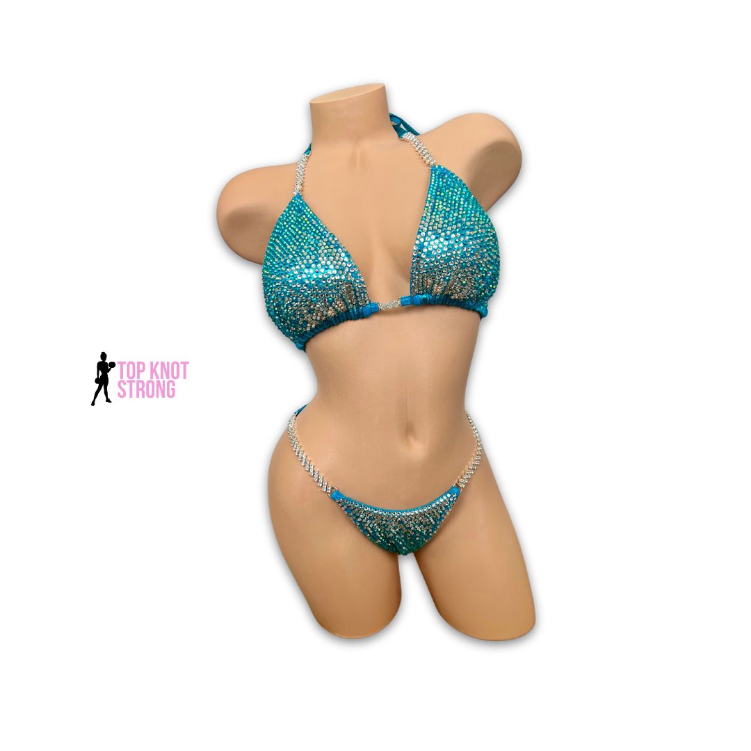 Elsa Aqua Blue Crystal Bikini Competition Suit