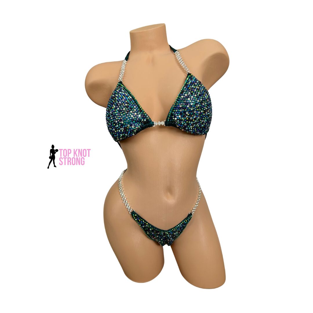Midnight Shimmer Teal Figure Physique Competition Suit