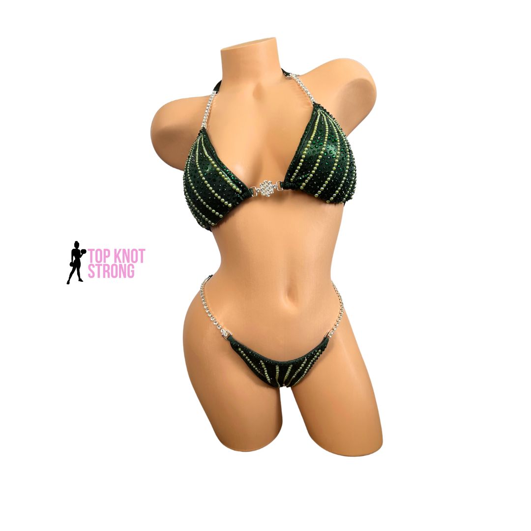 Enchanted Forest Green Crystal Bikini Competition Suit