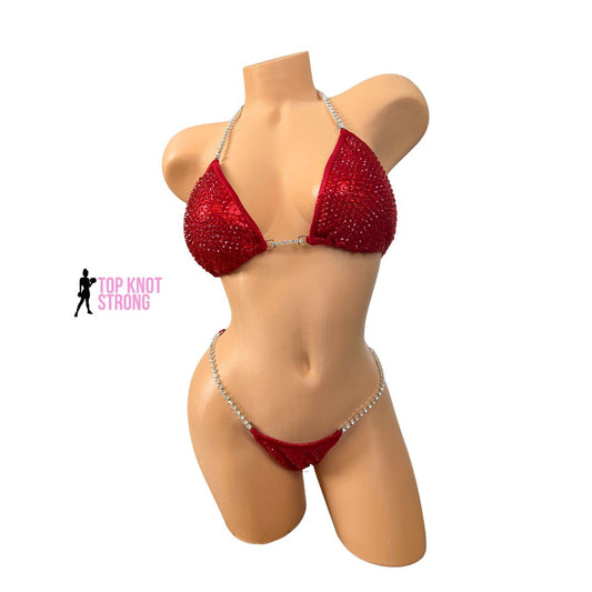 Ruby Red Crystal Bikini Competition Suit