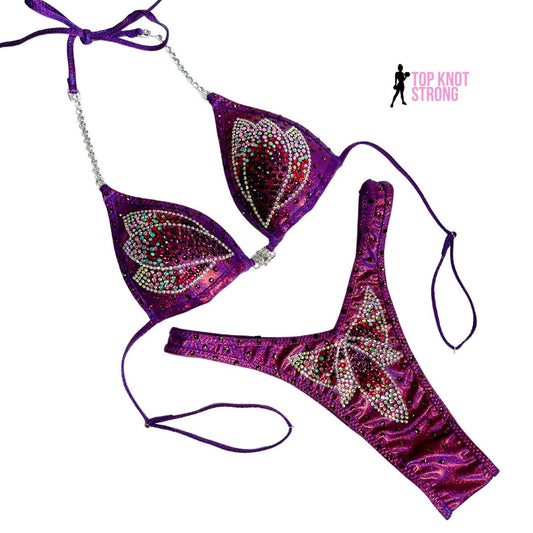 Enchanted Orchid Purple Figure Physique Bodybuilding Crystal Competition Suit