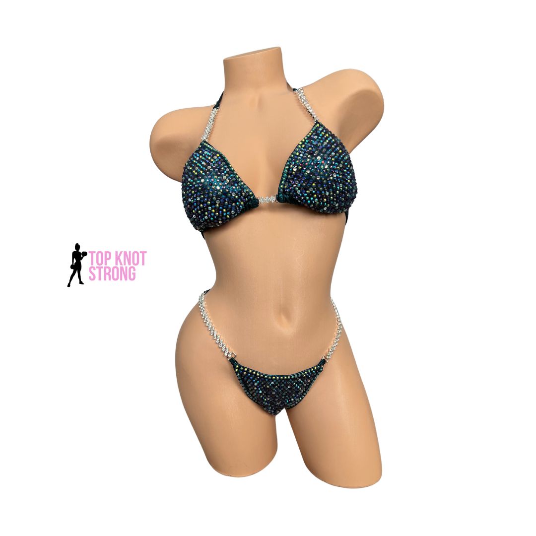 Midnight Shimmer Teal Bikini Competition Suit