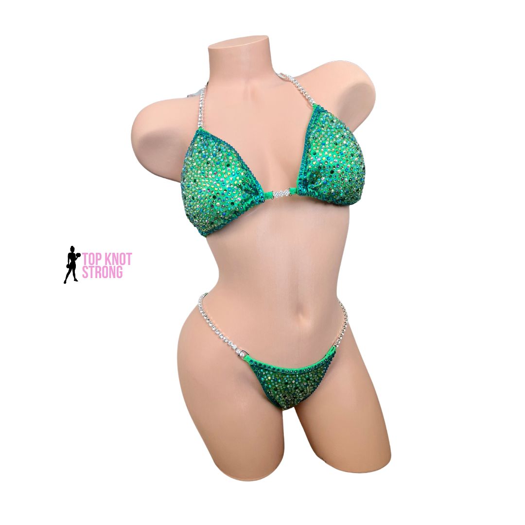 Lime Green Bikini Bodybuilding Crystal Competition Suit