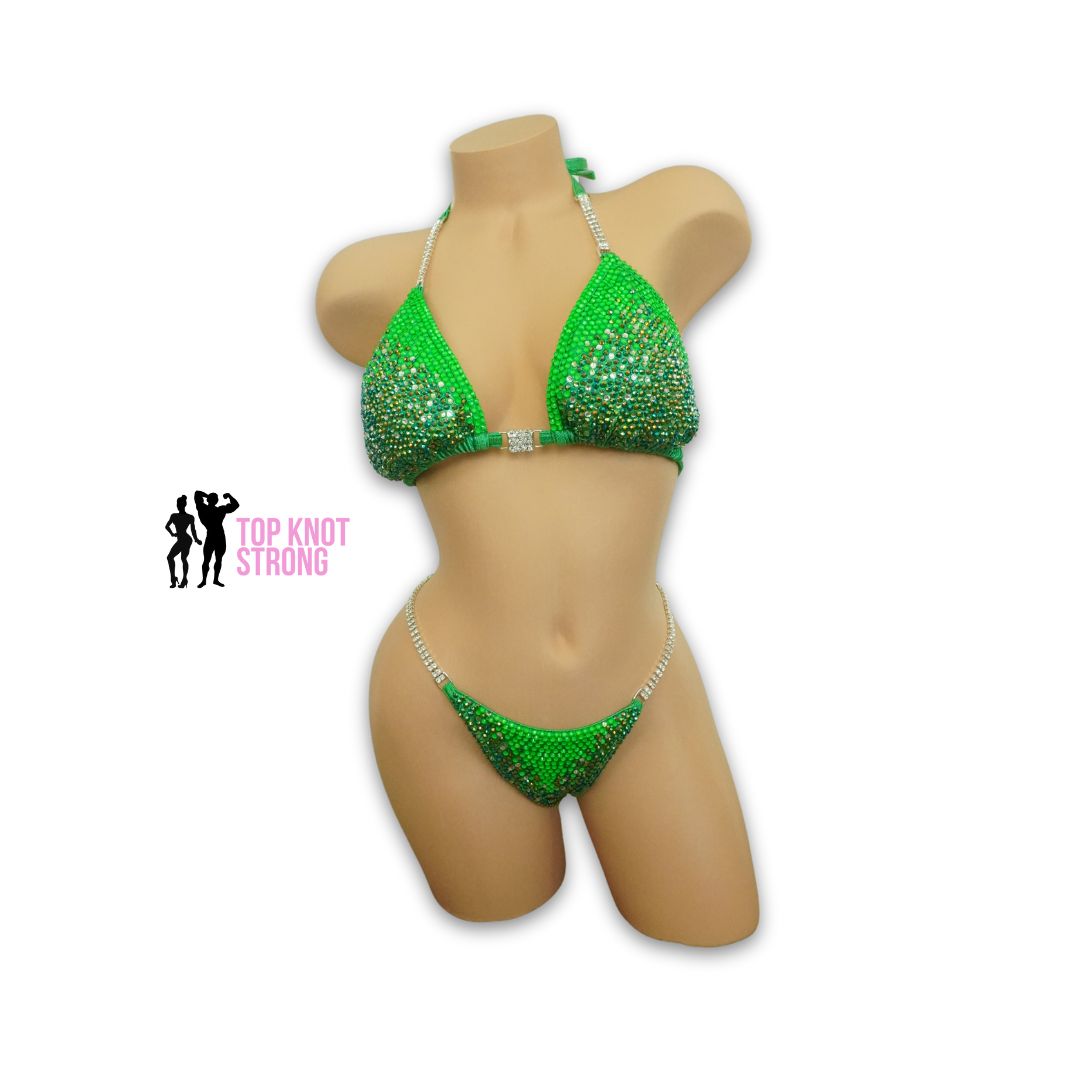 Lethal Neon Lime Green Crystal Bikini Competition Suit