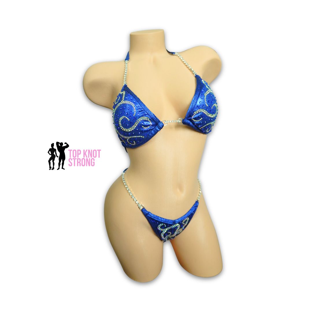 Enchanted Swirls Navy Blue Figure Physique Bodybuilding Competition Suit