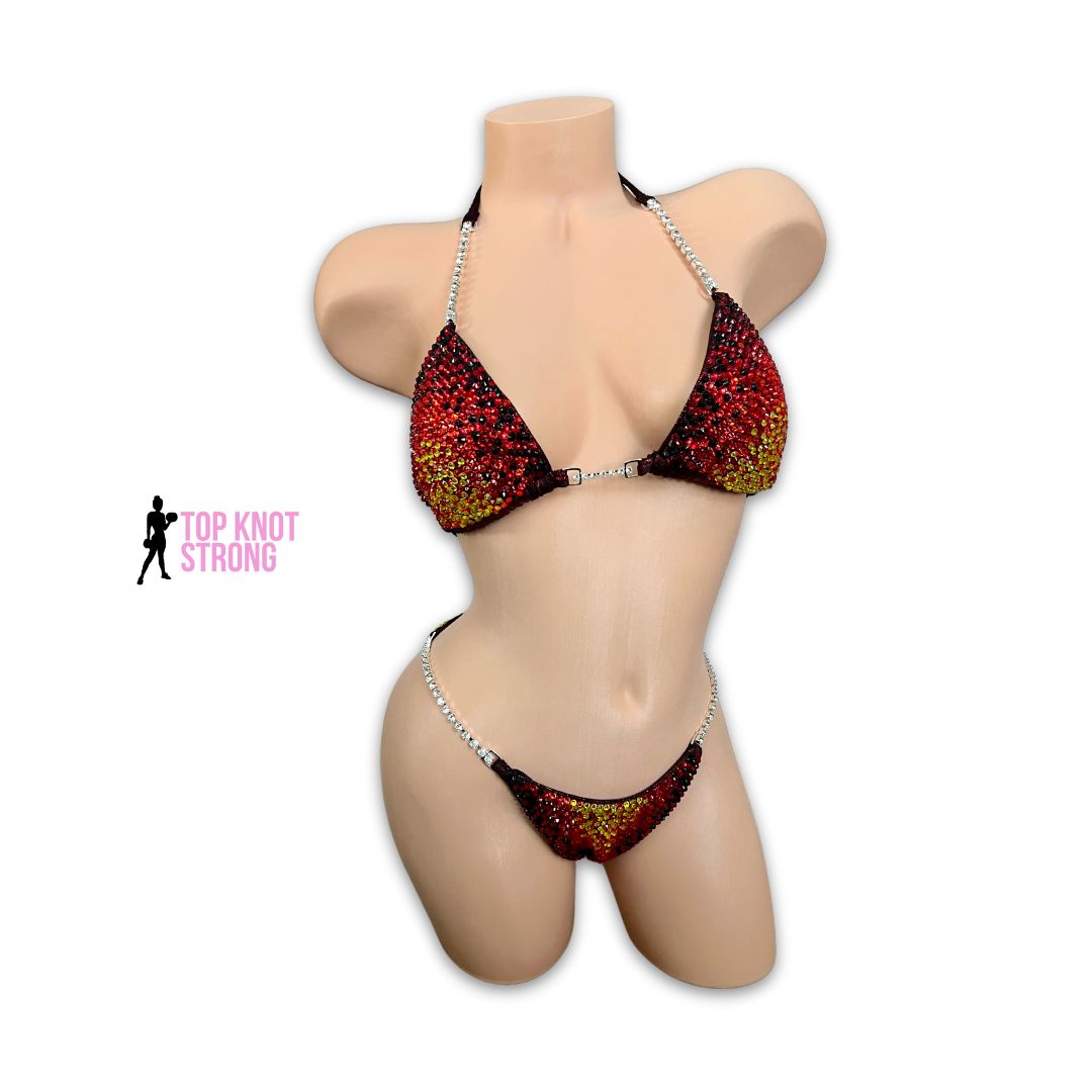 Volcanic Blaze Red Crystal Bikini Competition Suit