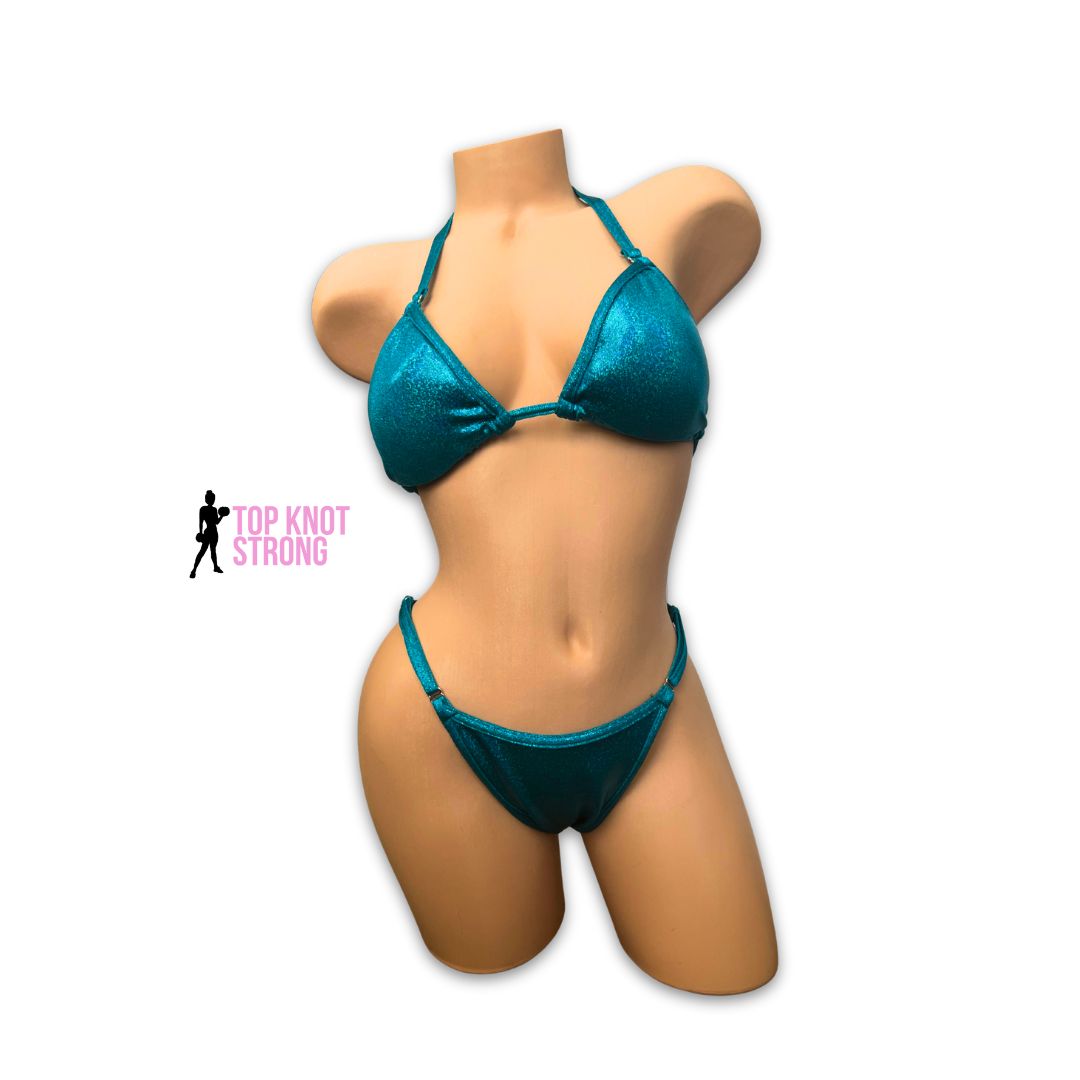 Teal Holo Fit Model Bikini Competition Suit