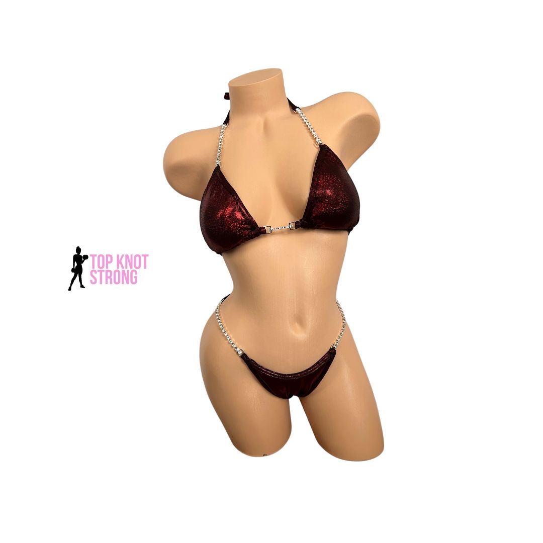 Cranberry Red Crystal Bikini Competition Suit