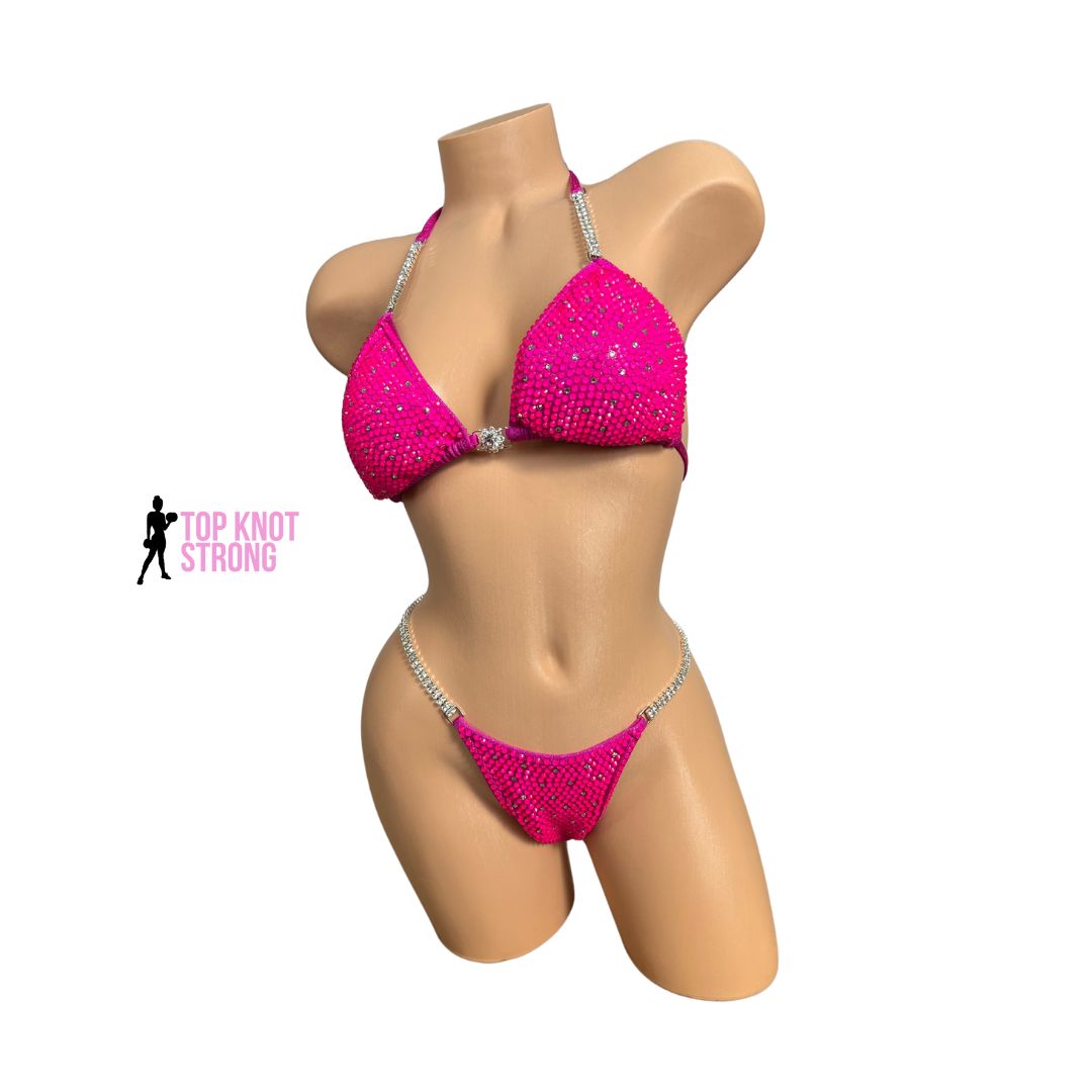 Neon Pink Radiance Crystal Bikini Competition Suit