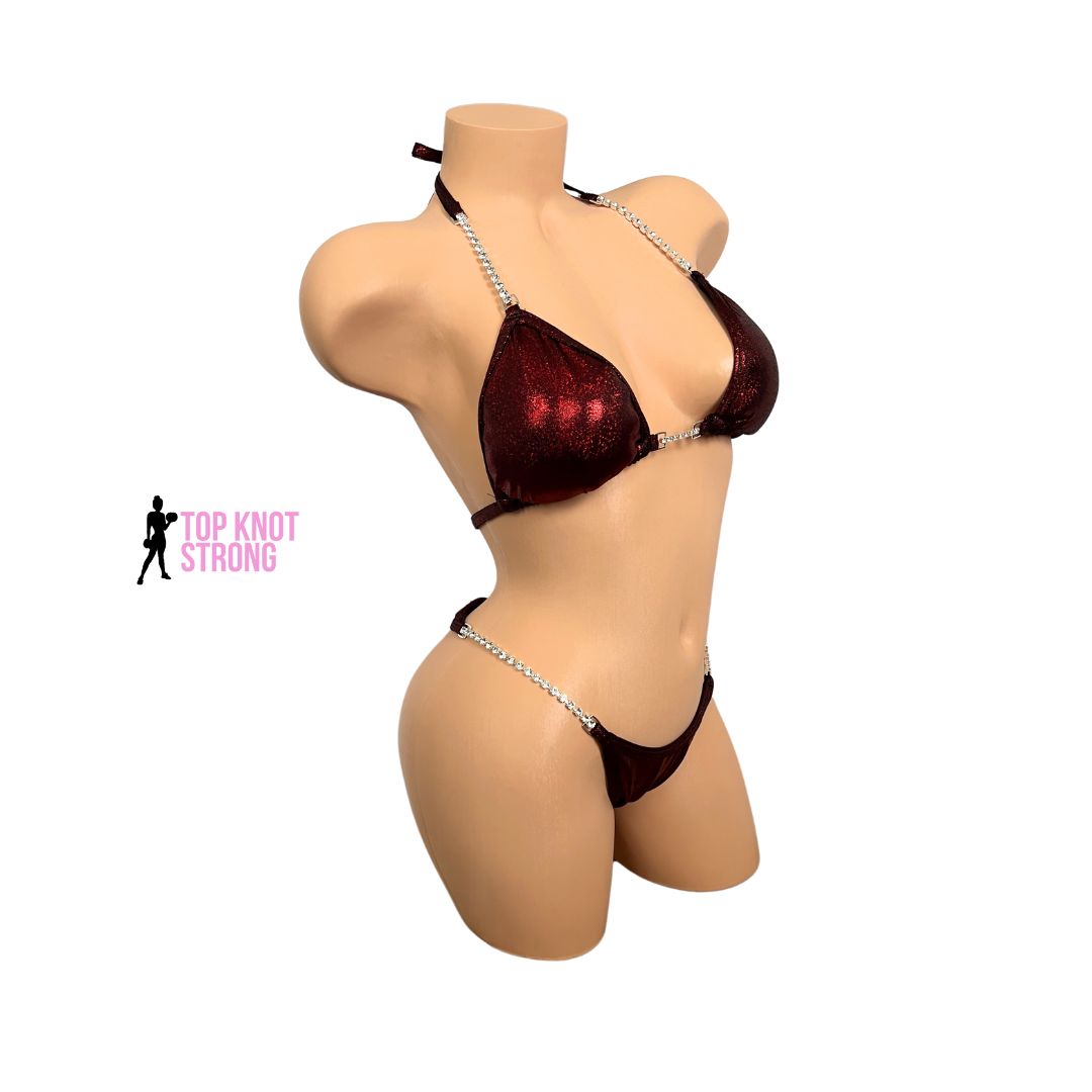 Cranberry Red Crystal Bikini Competition Suit