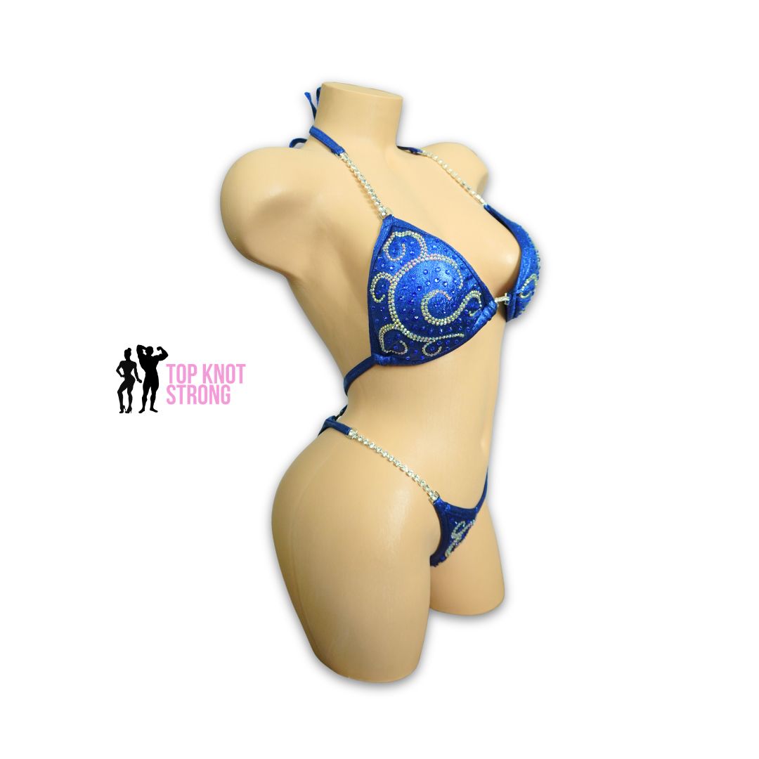 Enchanted Swirls Navy Blue Figure Physique Bodybuilding Competition Suit