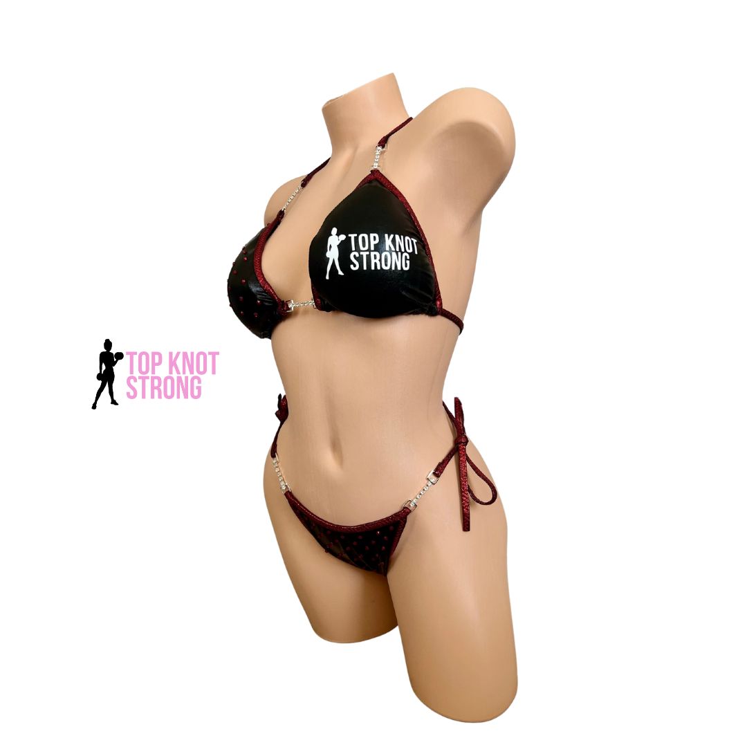 Team Top Knot Strong Red and Black Bikini Posing Practice Suit