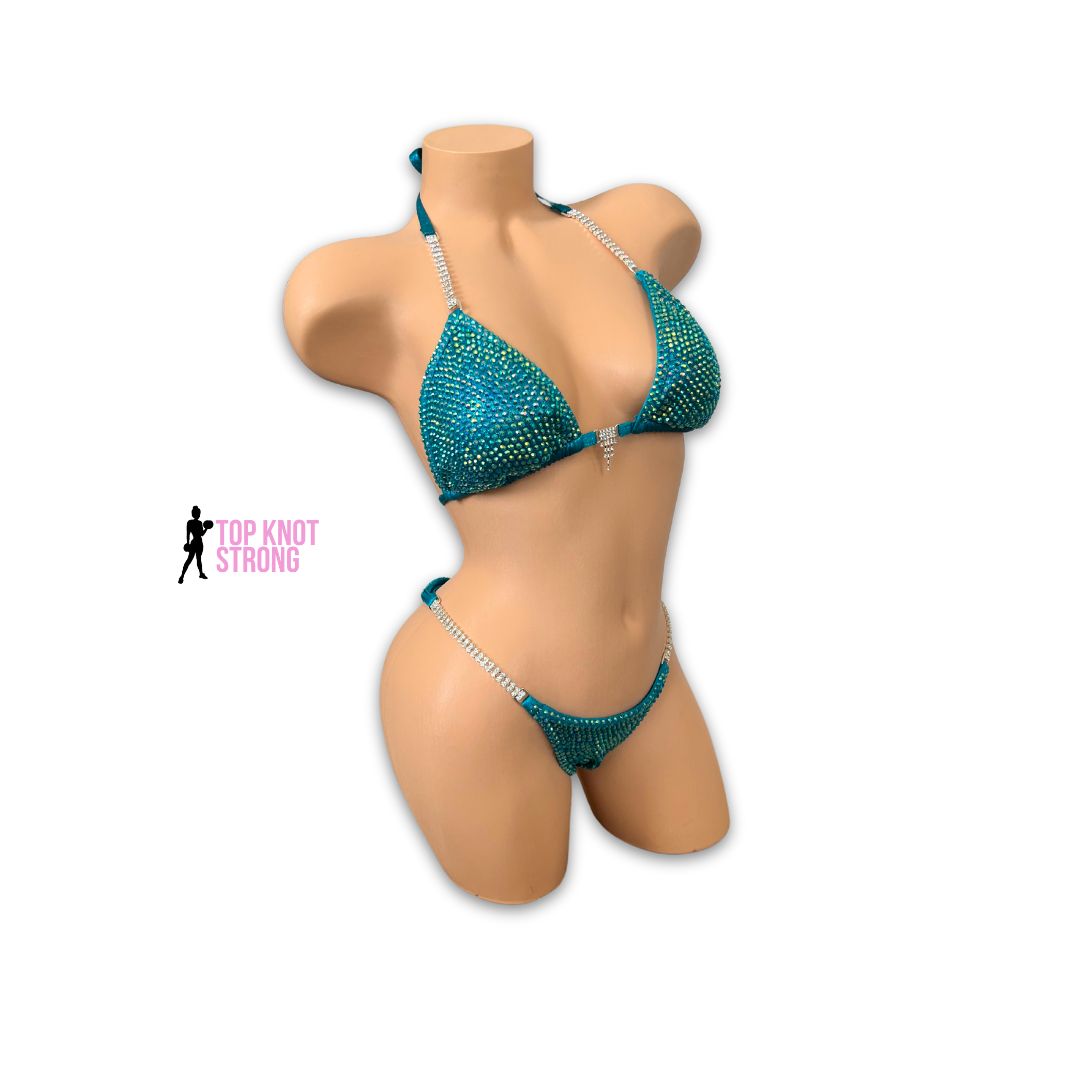 Mediterranean Dreams Teal Crystal Bikini Competition Suit