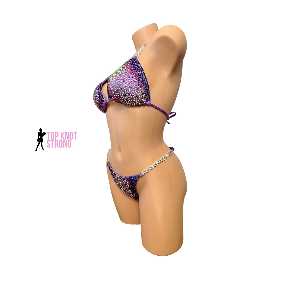 Star Burst Lilac Purple Crystal Bikini Competition Suit