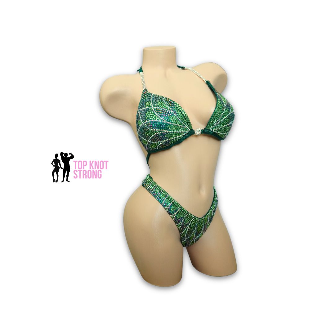 Lotus Rising Emerald Green Figure Physique Crystal Competition Suit