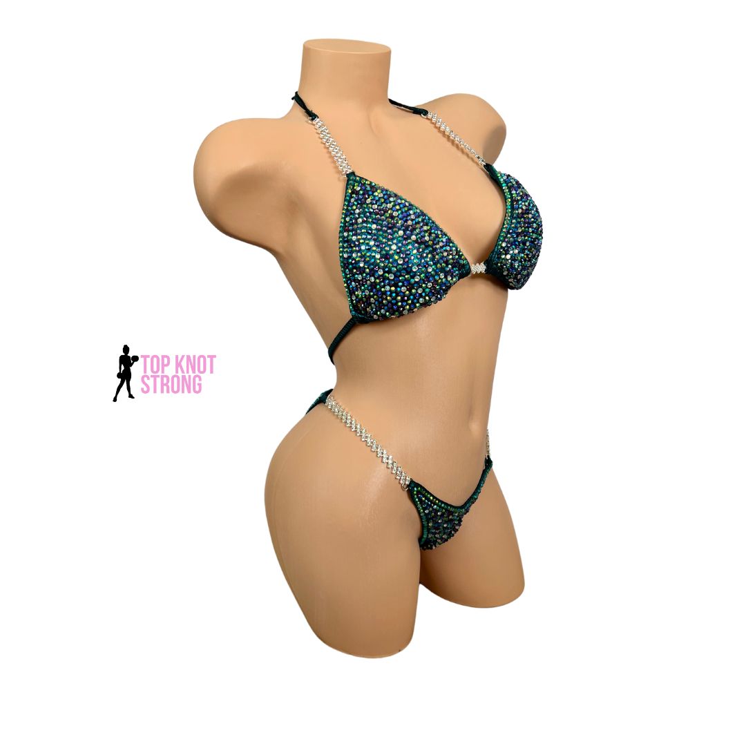 Midnight Shimmer Teal Figure Physique Competition Suit