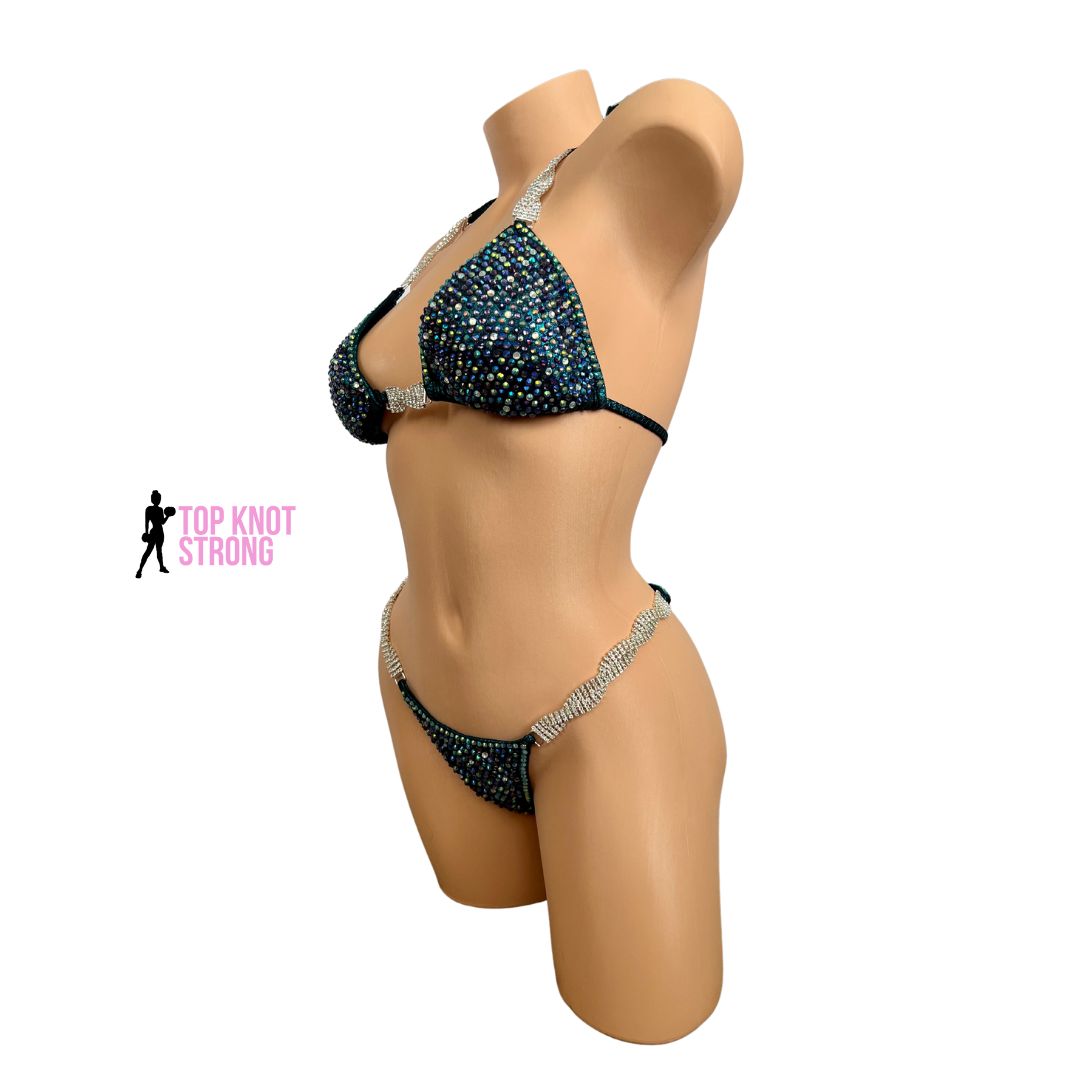 Midnight Shimmer Teal Bikini Competition Suit