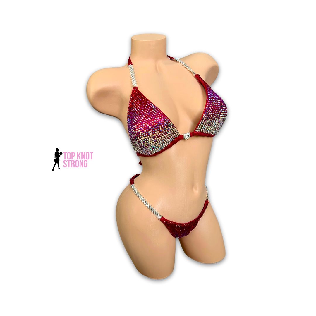 Cherry Bombshell Red Crystal Bikini Competition Suit