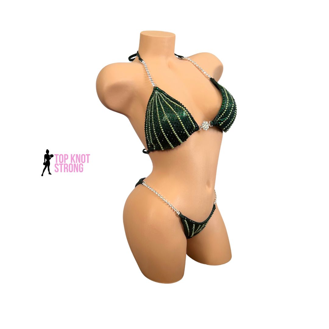 Enchanted Forest Green Crystal Bikini Competition Suit