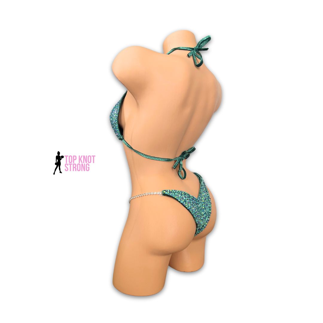 Serpentine Green Velvet Crystal Bikini Competition Suit