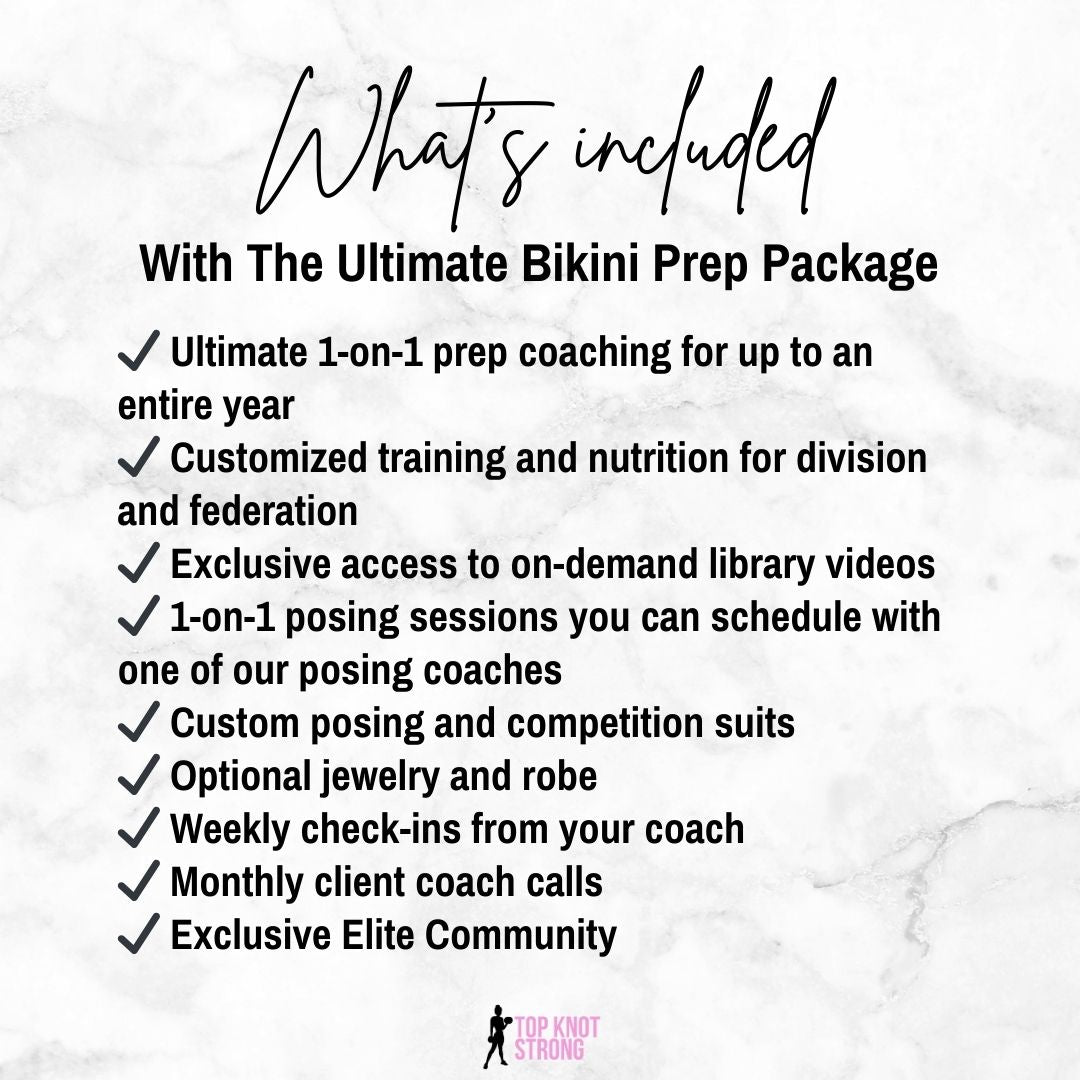 Create your own Bikini Competition Prep Package Top Knot Strong