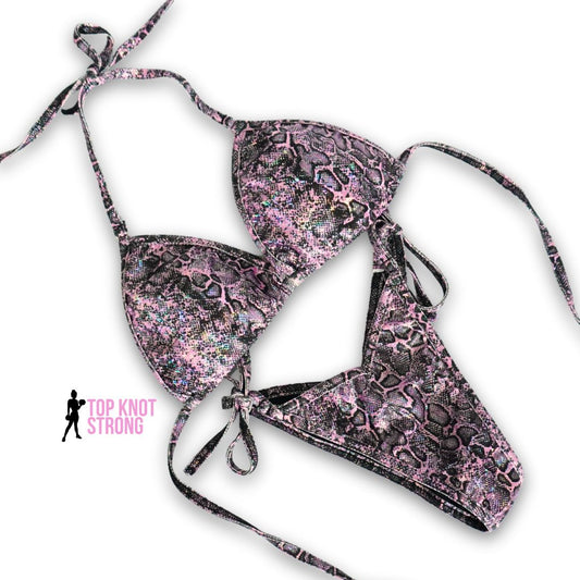 Pink Metallic Snakeskin Wellness Posing Practice Suit