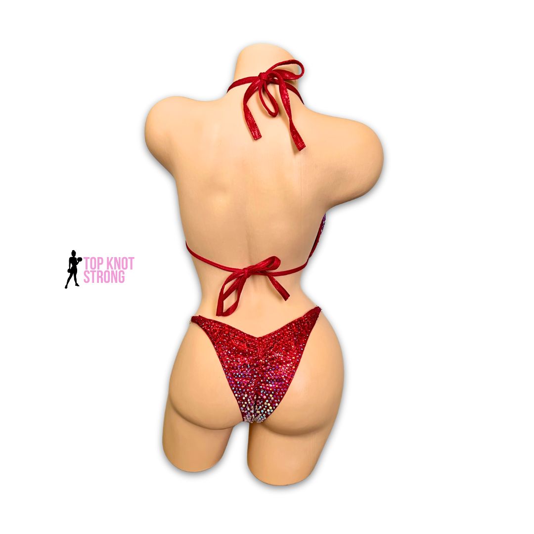 Cherry Bombshell Red Crystal Bikini Competition Suit