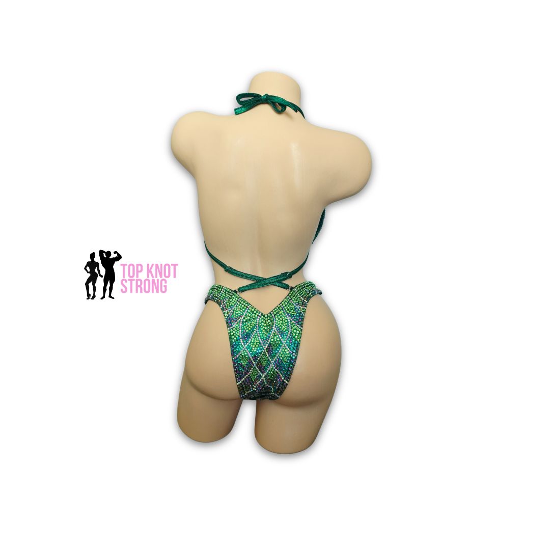 Lotus Rising Emerald Green Figure Physique Crystal Competition Suit