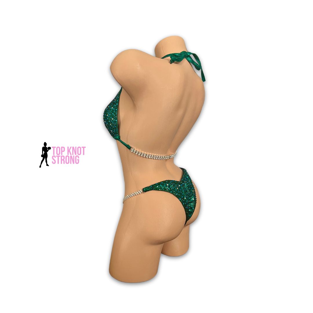 Emerald Green Dragon Bikini Bodybuilding Crystal Competition Suit