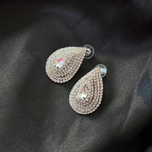 Teardrop Stone Accented Rhinestone Trimmed Stud Bikini Competition Earrings