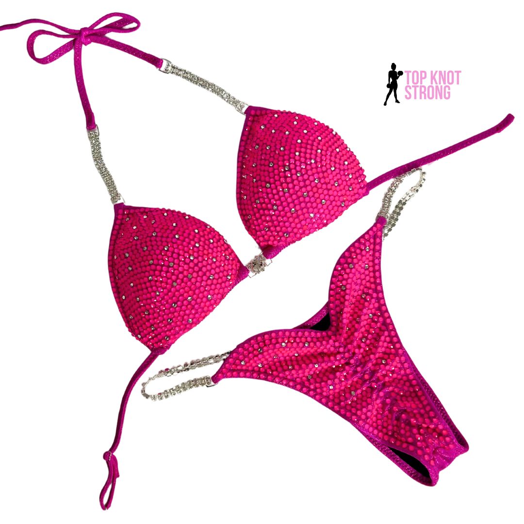 Neon Pink Radiance Crystal Bikini Competition Suit